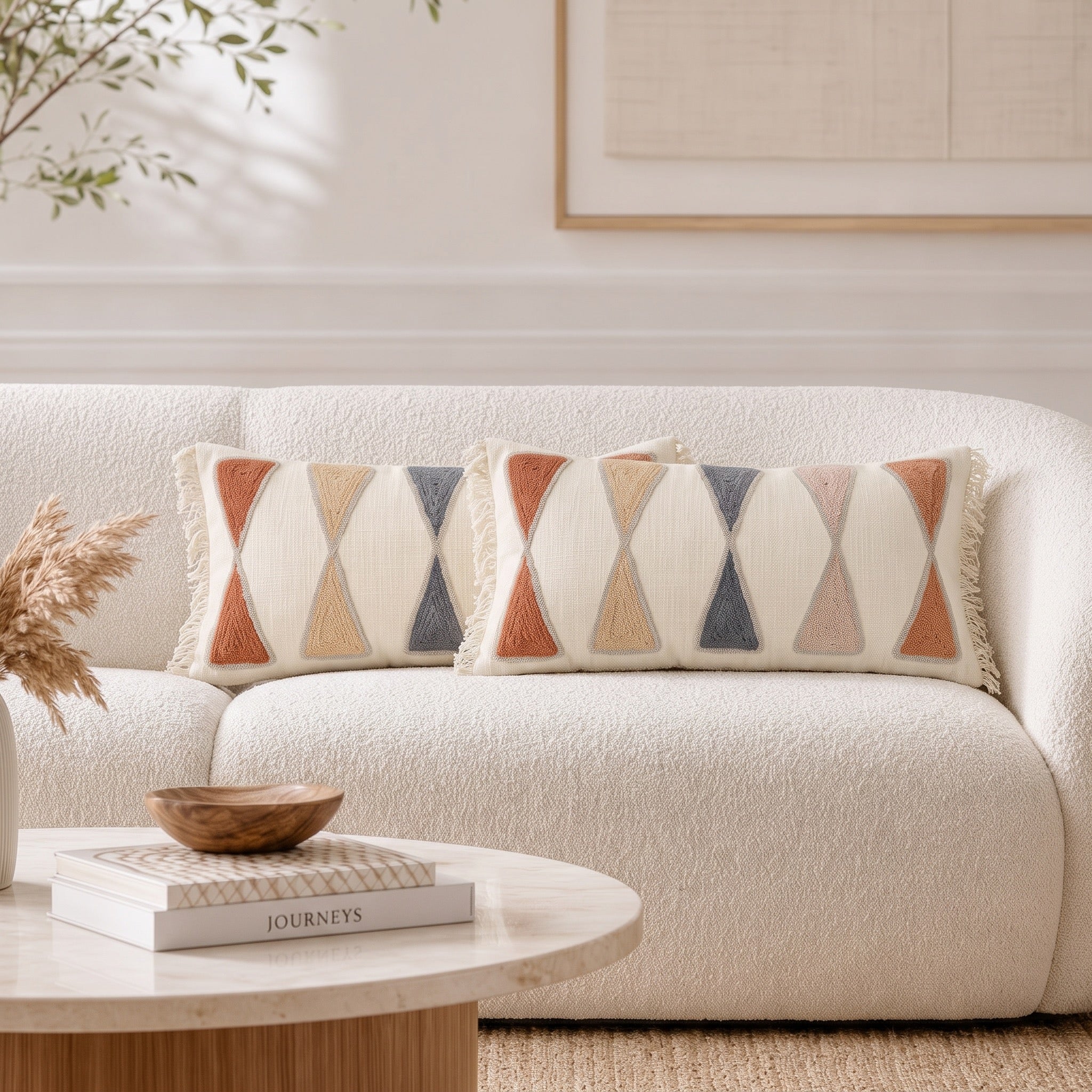 NEW Anthropologie Boho Tassel Woven Knit Lumbar Throw Pillow & Insert - 12 x 24