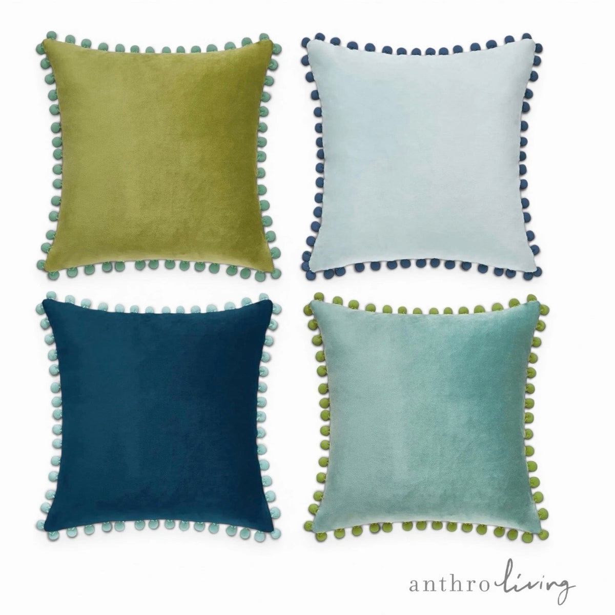 NEW Anthropologie (Set 4) Boho Velvet Throw Pillow Covers Cases Shams 18" x 18"