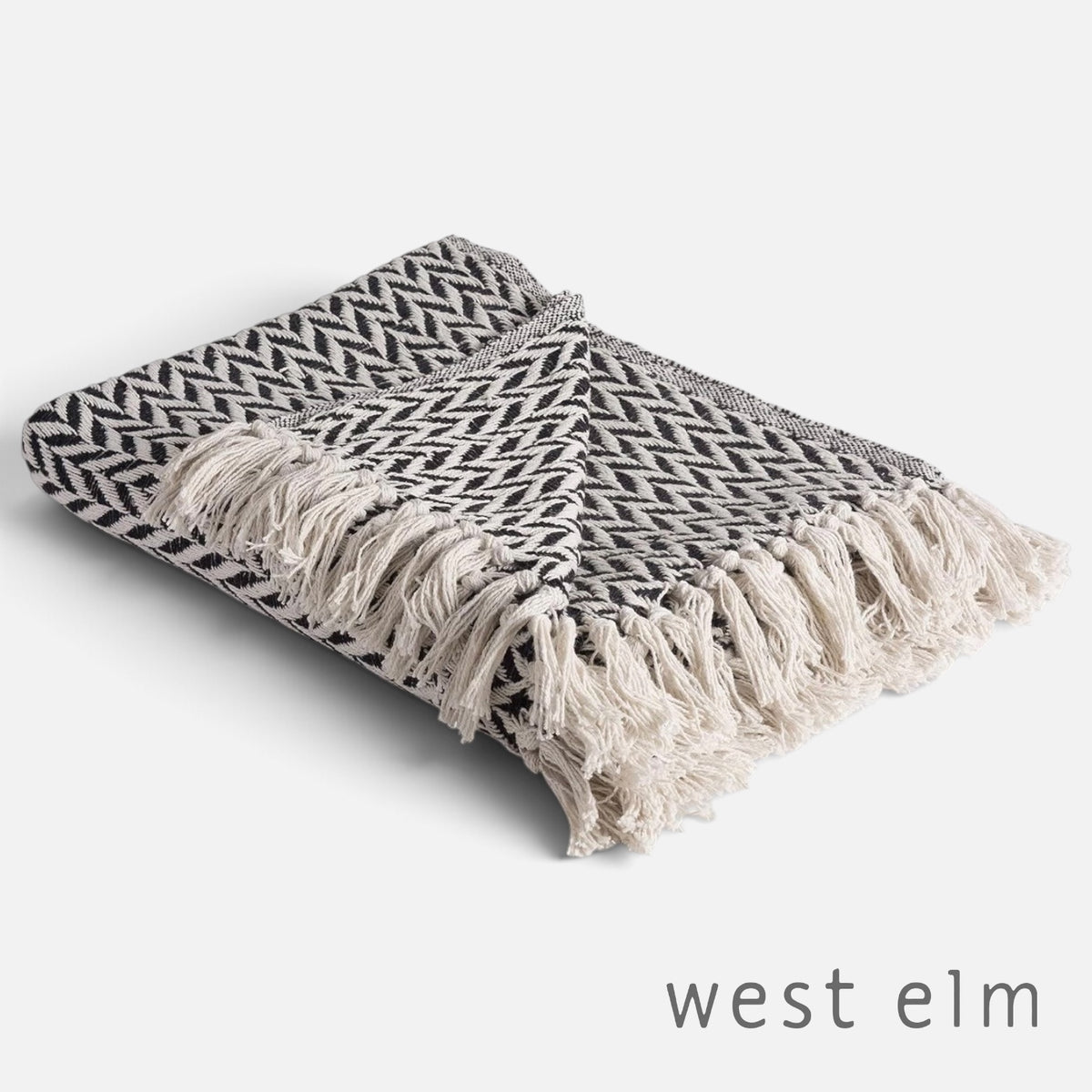 NEW West Elm Boho Black & White Turkish Cotton Throw Blanket Bedding - 60" x 50"