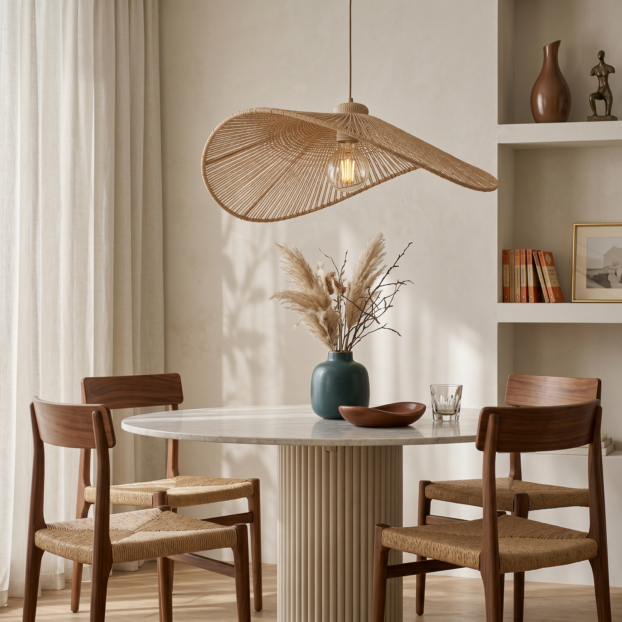 NEW West Elm Modern Boho Rattan Hanging Pendant Light Fixture Lamps Sconces 14"