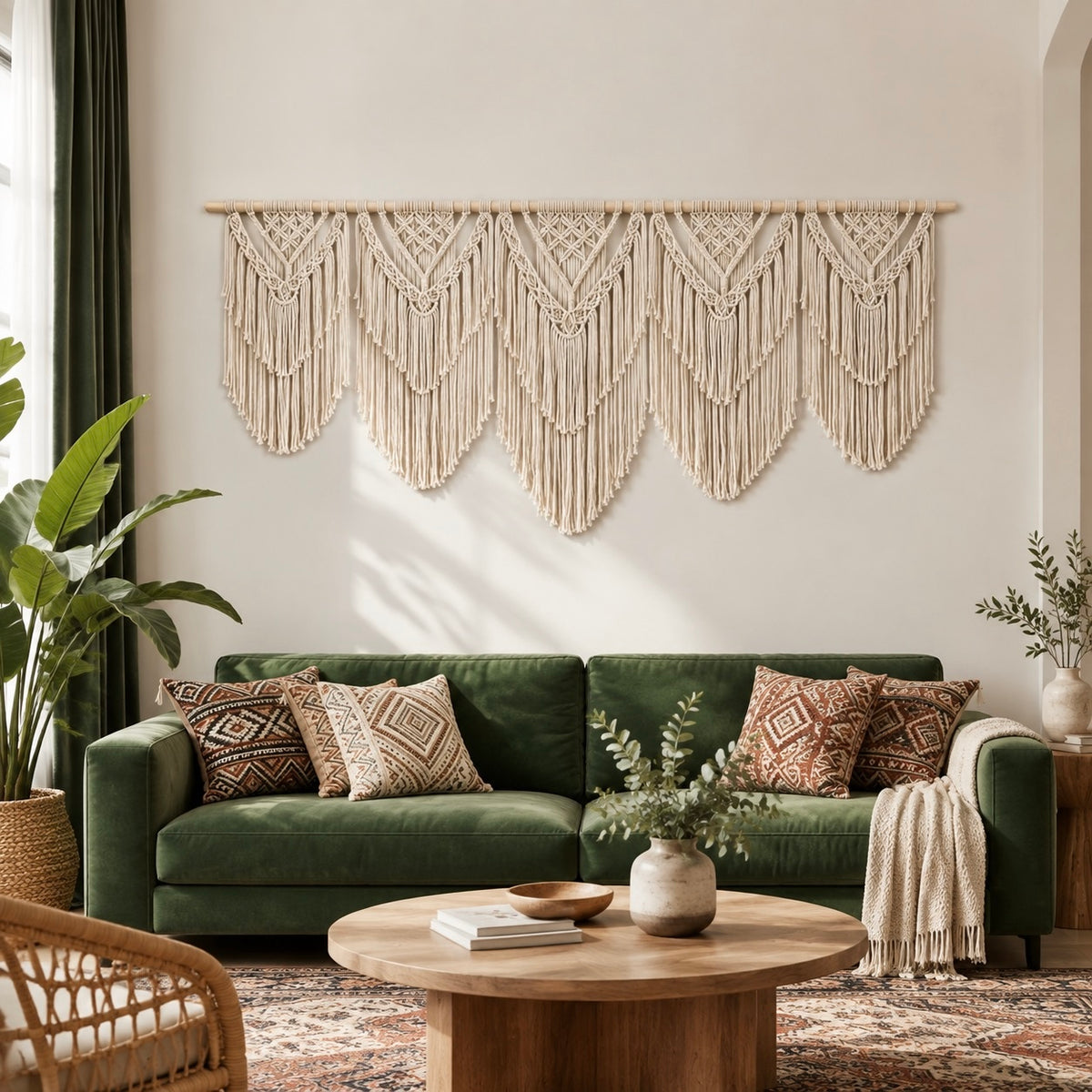 Anthropologie XL Boho Tapestry Macrame Woven Yarn Tassel Wall Hanging 70" x 32"