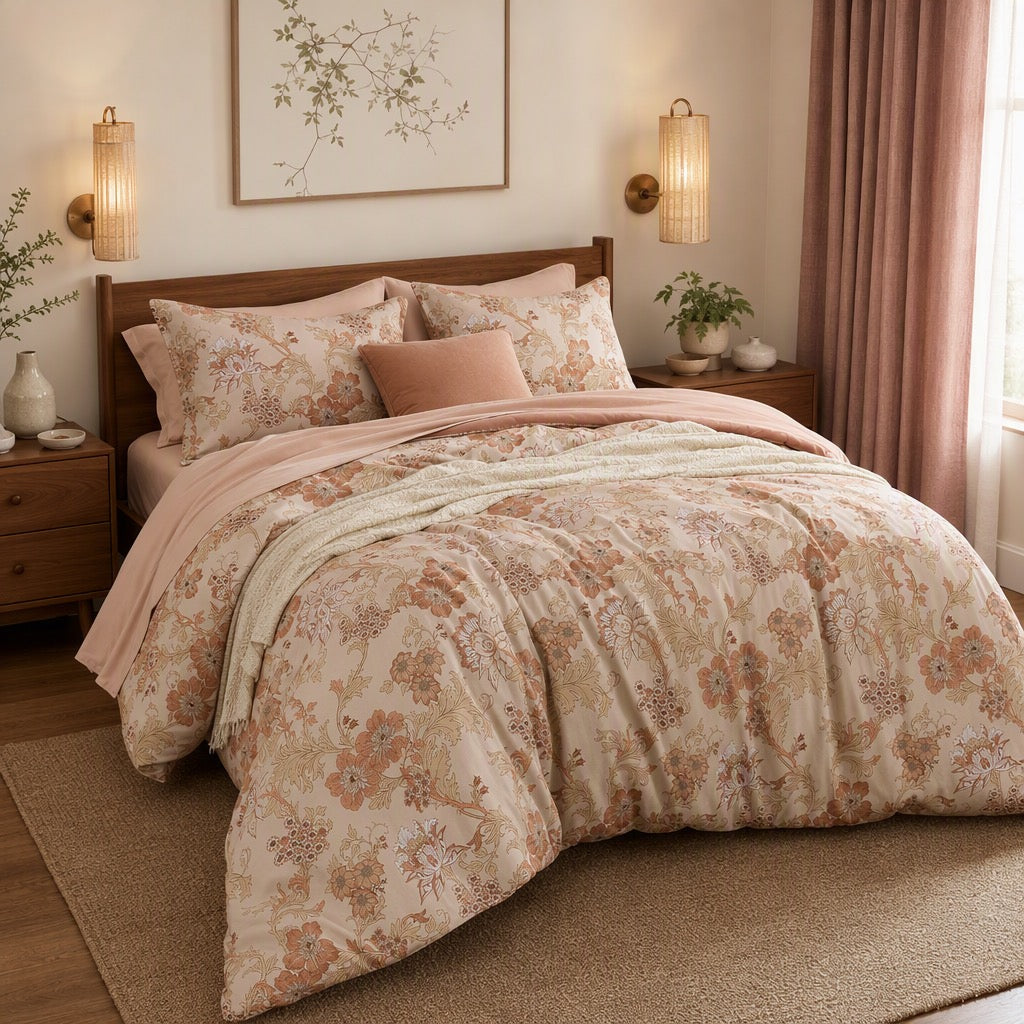 NEW Anthropologie 7 Piece Comforter & Sheet Set Blush Pink Floral Boho Bedding