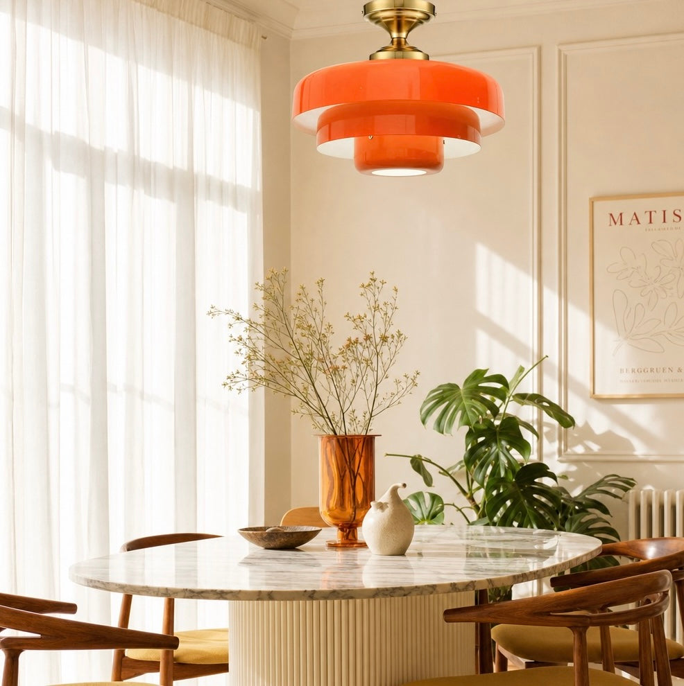 NEW Anthropologie Chandelier Mid-Century Retro Gold Orange Light Ceiling Fixture