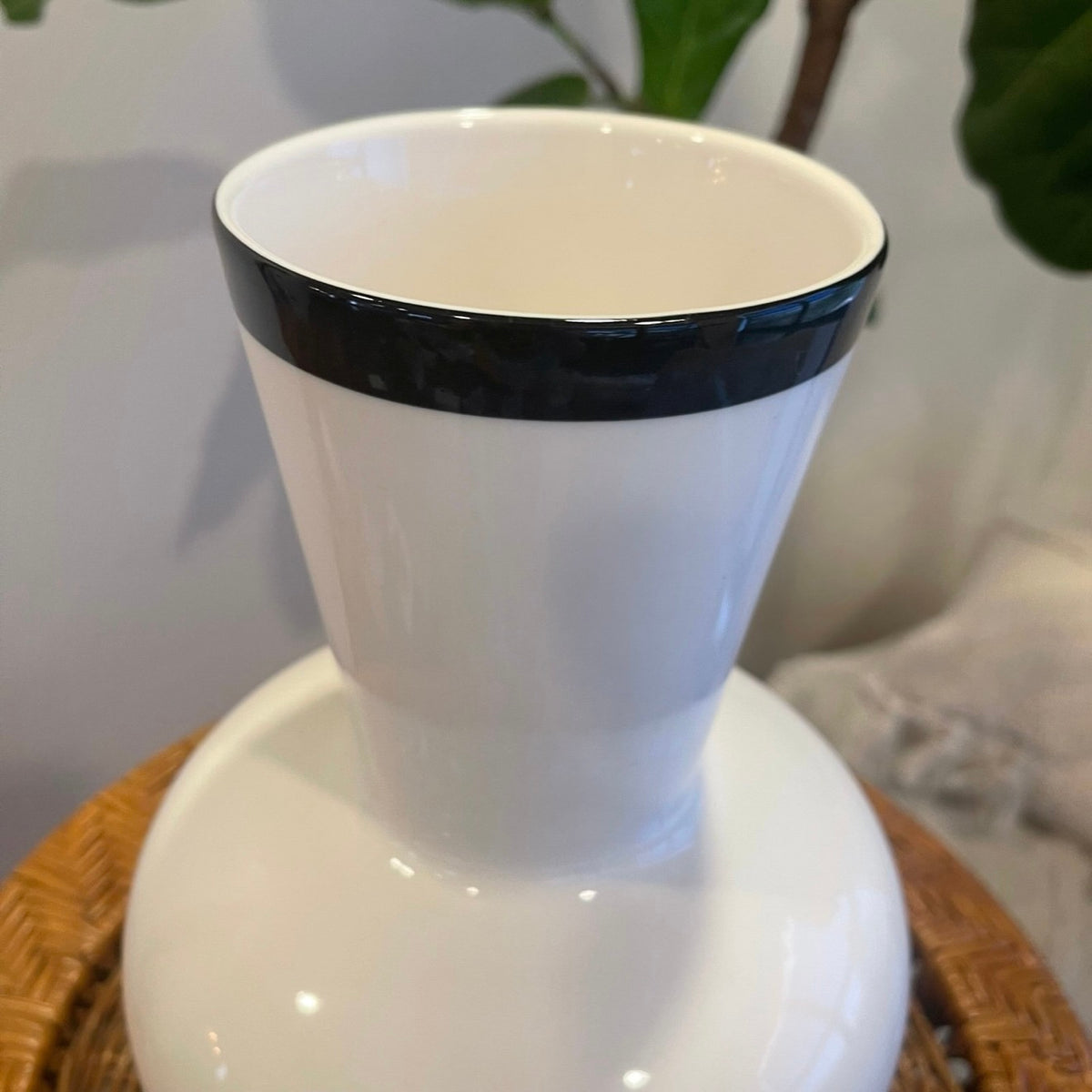NEW West Elm XL Black & White Large Porcelain Ceramic Flower Vase Decor - 12"