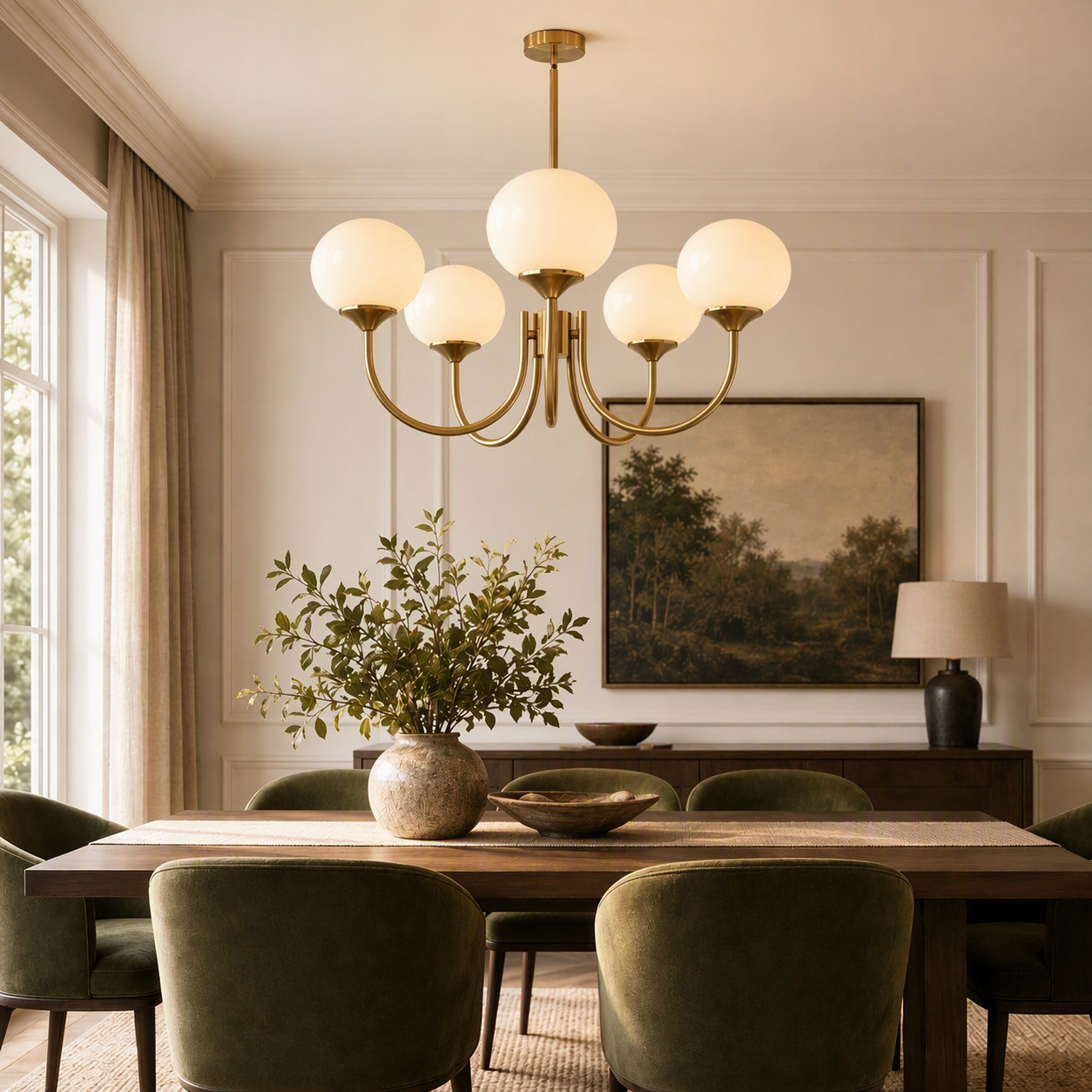 NEW Anthropologie 5-Light Gold White Chandelier Retro Boho Light Ceiling Fixture