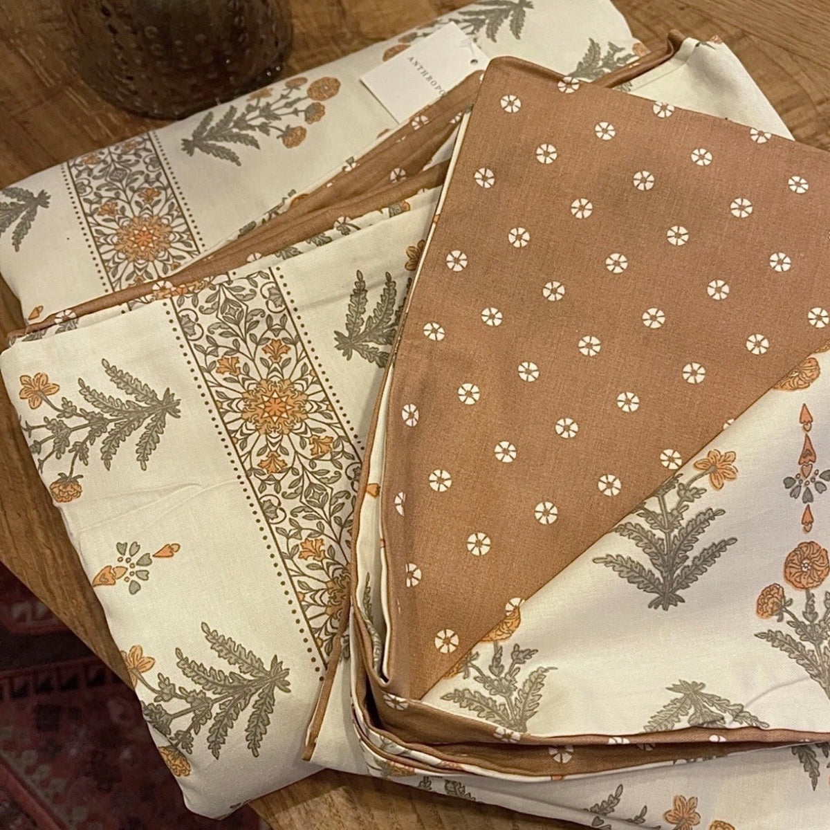 NEW Anthropologie White & Coral Boho Cotton Floral Retro Bedding Duvet Sham Set