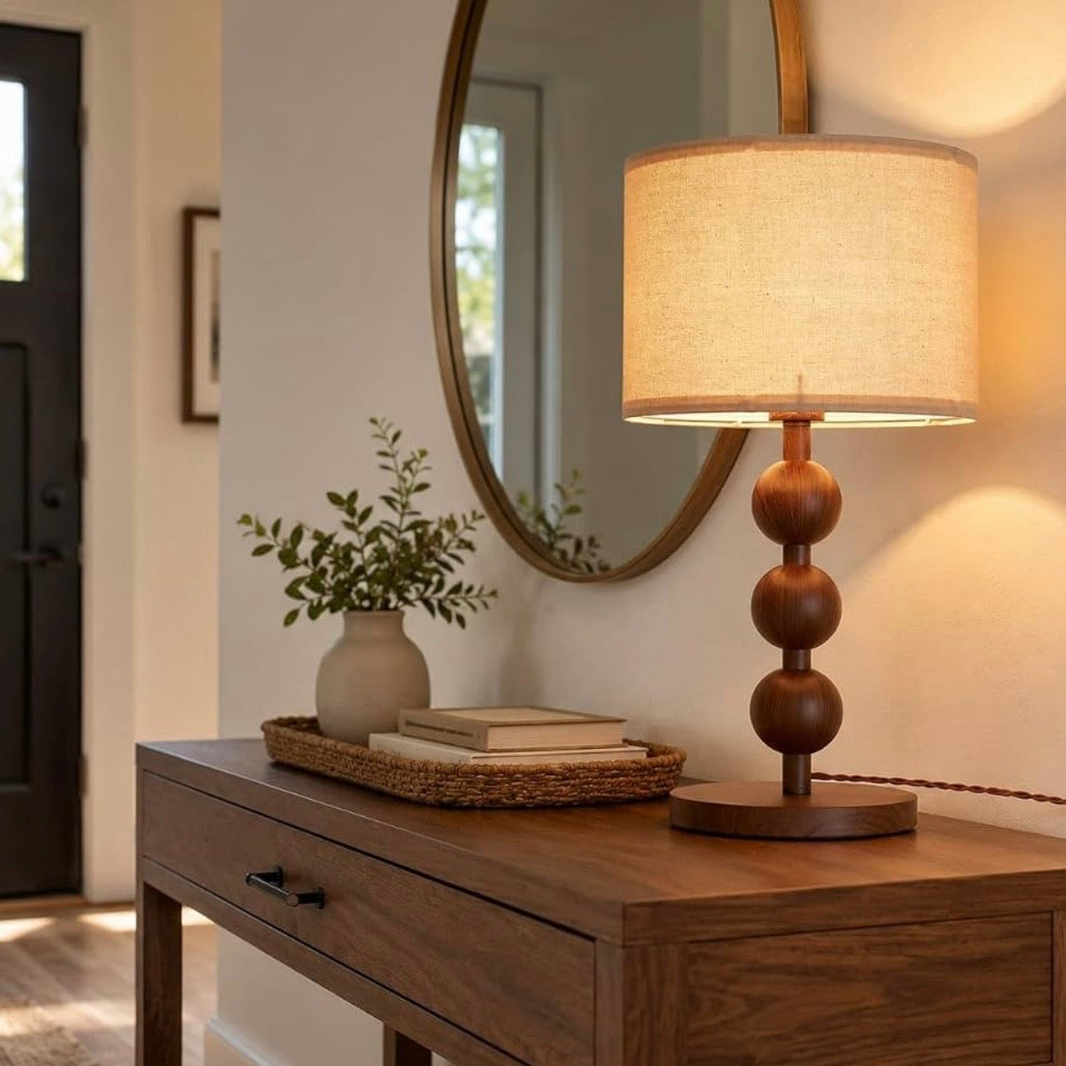 NEW Anthropologie Set of 2 Vintage Wood Ball Retro Boho Table Lamps Lighting 20"