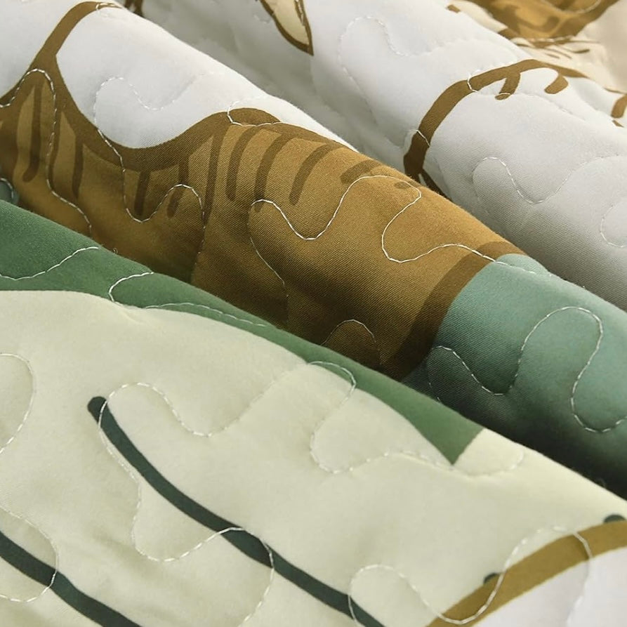NEW Anthropologie Green & Yellow Floral Boho Queen / King Bedding Quilt Sham Set