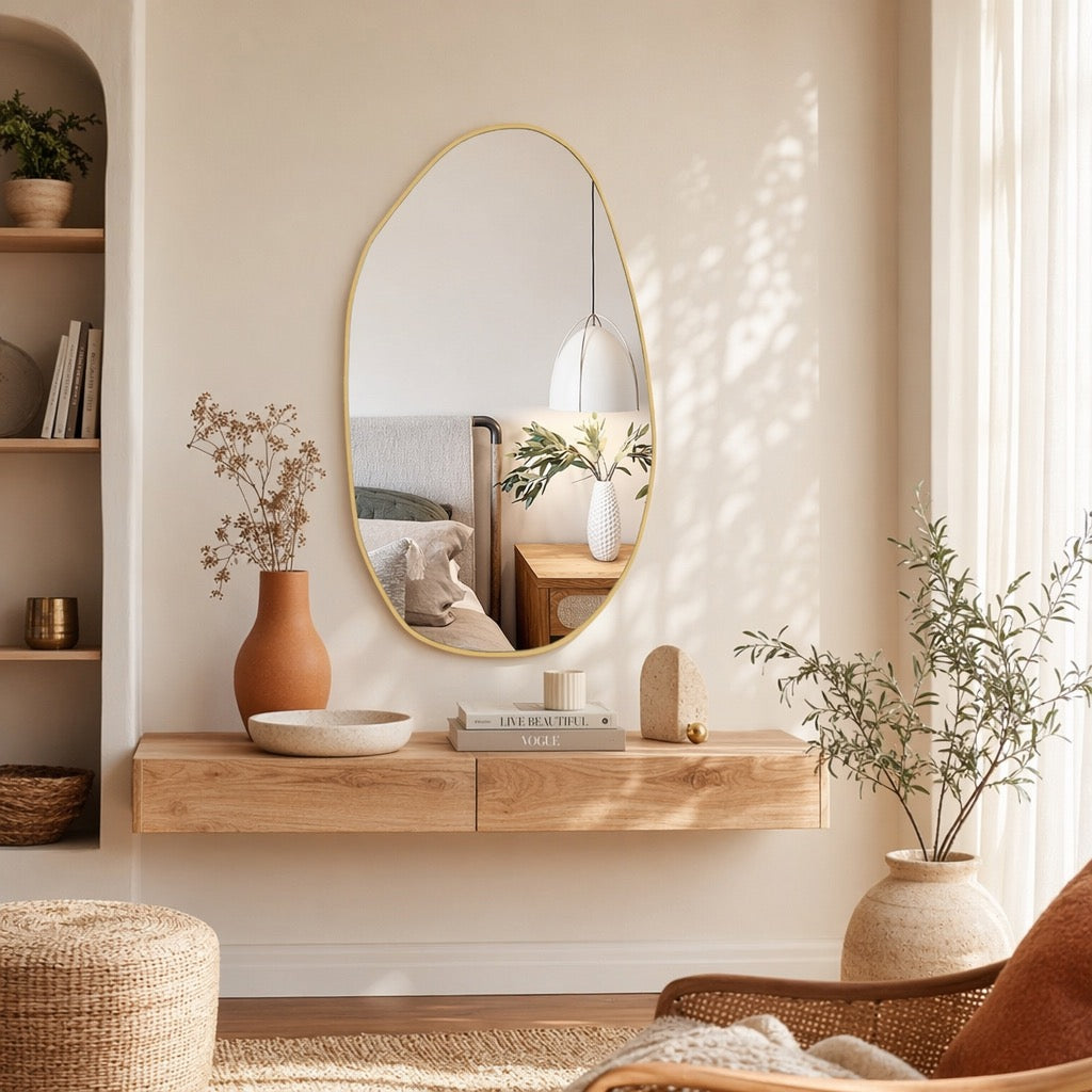 NEW West Elm Gold Asymmetrical Framed Mid-Century Modern Wall Mirror - 20" x 34"