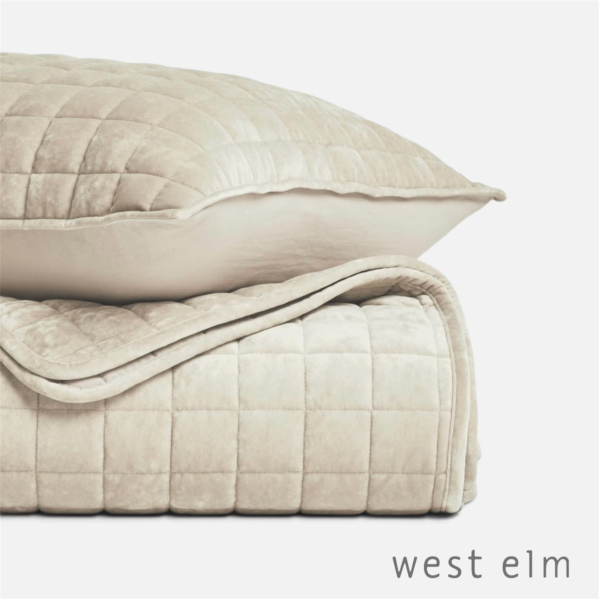 NEW West Elm Beige Velvet Ultra Soft Quilted Bedding Quilt Set - Multiple Sizes