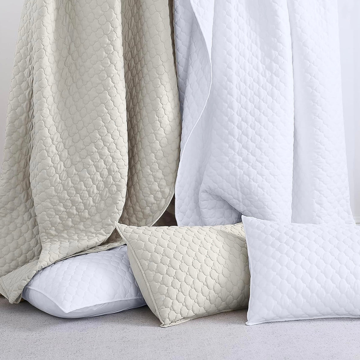 NEW West Elm Cream Ultra Soft Diamond Quilted Queen King Bedding Quilt Sham Set