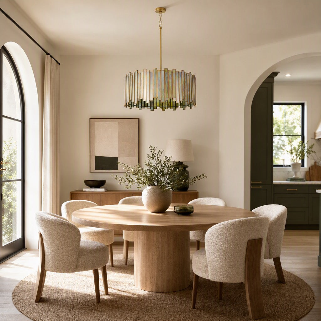 NEW Anthropologie 4-Light Stained Glass Round Drum Light Fixture Boho Chandelier