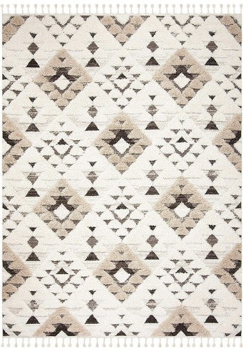 NEW Anthro XL White Beige Boho Tassel Geometric Shag Area Rug Carpet 5' x 7.5'