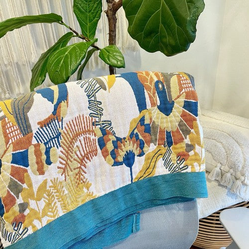 NEW Anthropologie XL Boho Bird Teal Queen / King Size Blanket Bedspread Quilt