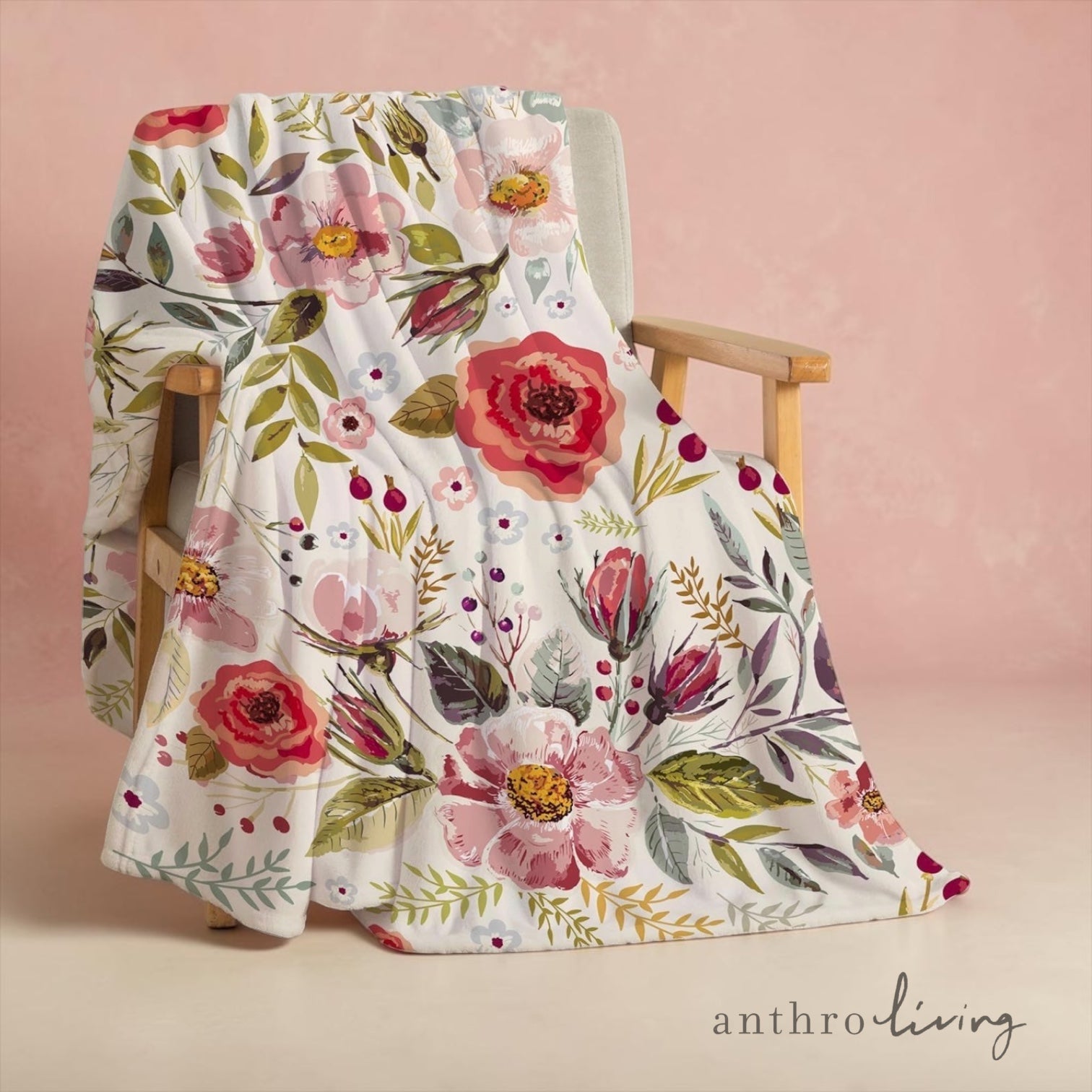 NEW Anthropologie Boho Fleece Floral Throw Blanket Bedspread Bedding - 80" x 60"