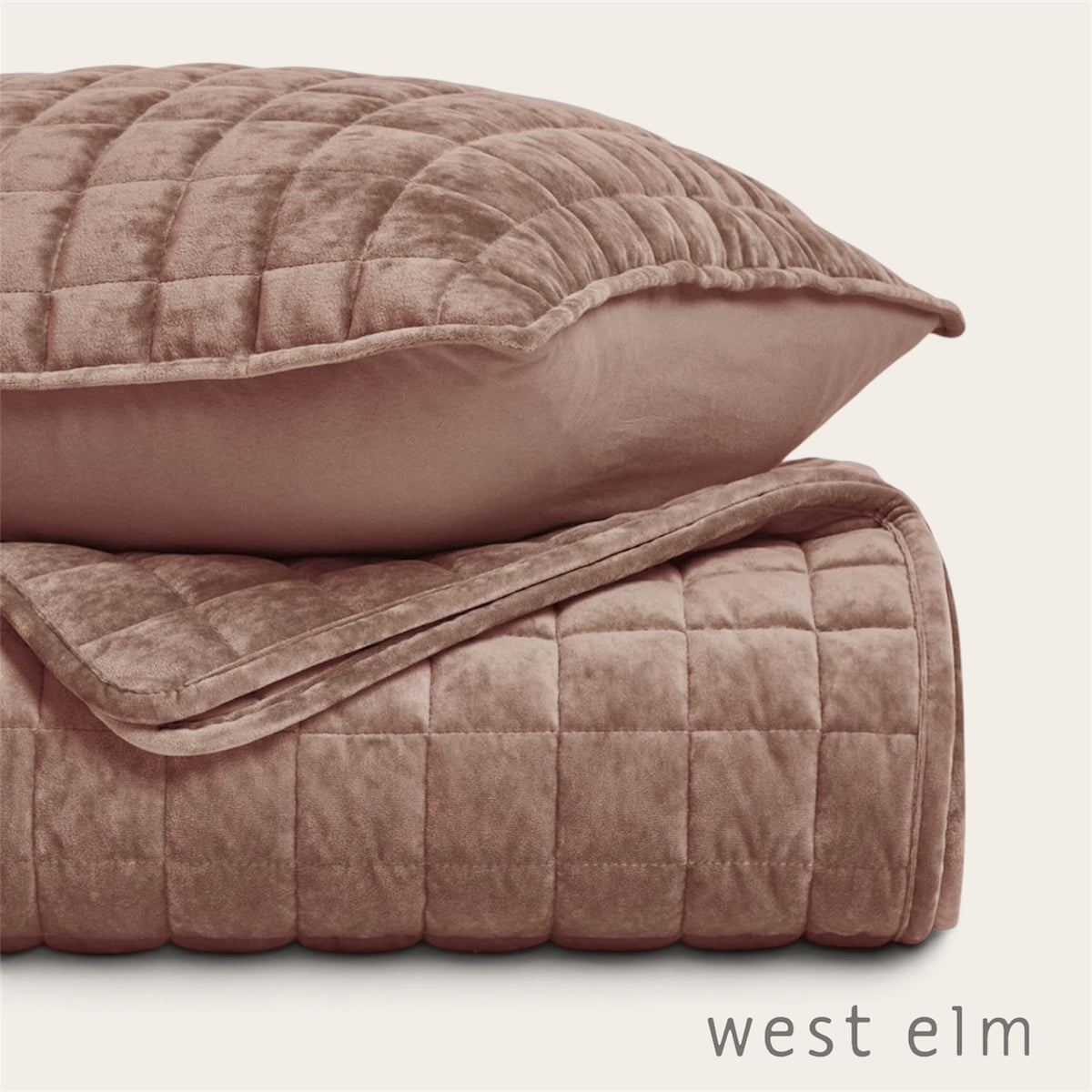 NEW West Elm Terracotta Velvet King / Queen Ultra Soft Bedding Quilt & Sham Set