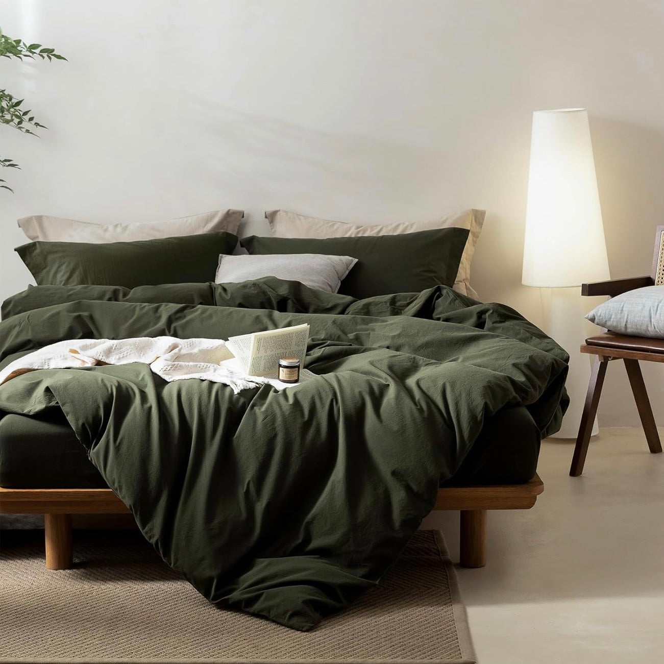 NEW West Elm Dark Green 100% Cotton Boho King Size Bedding Duvet Sham Case Set