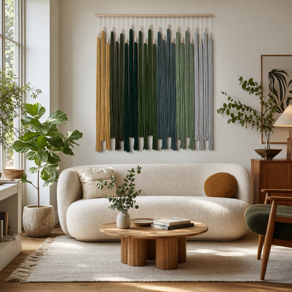 NEW Anthropologie XL Green Boho Tapestry Macrame Dyed Yarn Wall Hanging 40 x 45