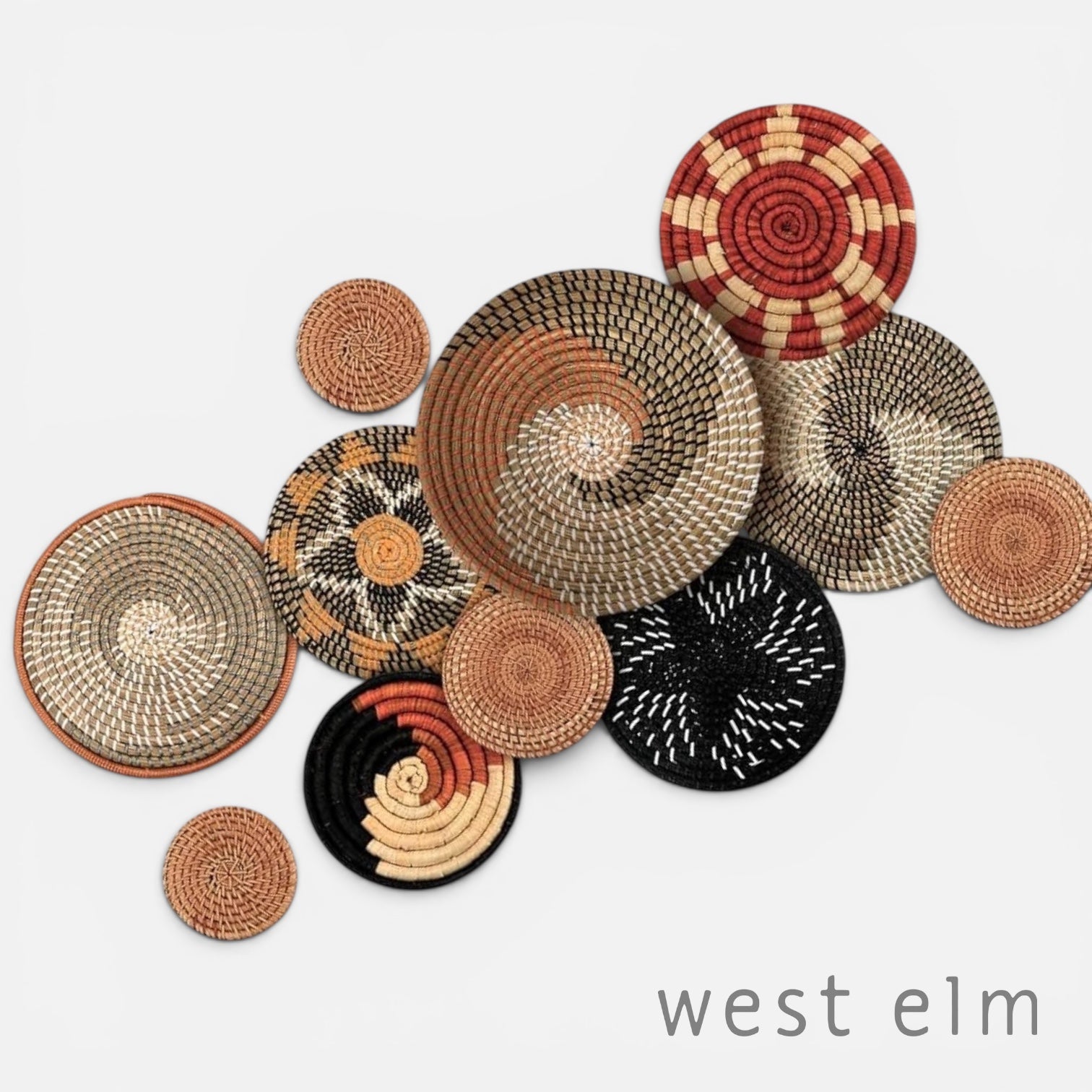 NEW West Elm XL Woven Wicker Rattan Seagrass Boho Wall Hanging Baskets - Set 11