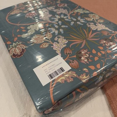 NEW Anthropologie Teal Orange 100% Cotton Matching 4 PC Sheet Set