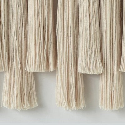 NEW Anthropologie Boho White Cotton Tassel Tapestry Woven Wall Hanging 22" x 27"