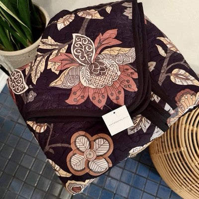 NEW Anthro Black Floral Print Multicolor Boho Queen King Bedding Quilt Sham Set