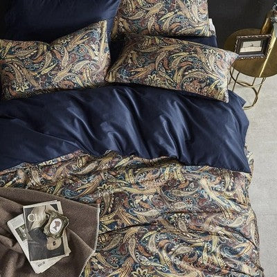 NEW Anthro Navy Blue Paisley Gold Boho Queen / King Size Bedding Duvet Sham Case