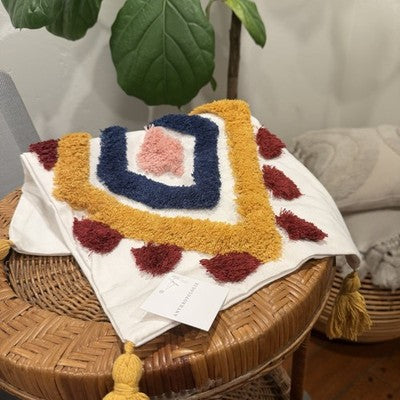 NEW Anthropologie Boho Abstract Tassel Throw Pillow Case Cover Sham - 18" x 18"