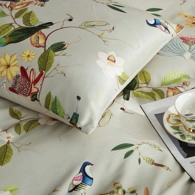 NEW Anthro Boho King Bright Floral Bird Print Cotton Bedding Comforter Sham Set