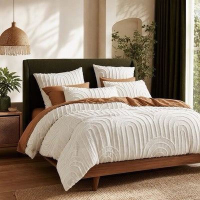 NEW Anthropologie Beige Boho Queen / King Tufted Rainbow Bedding Duvet Sham Set