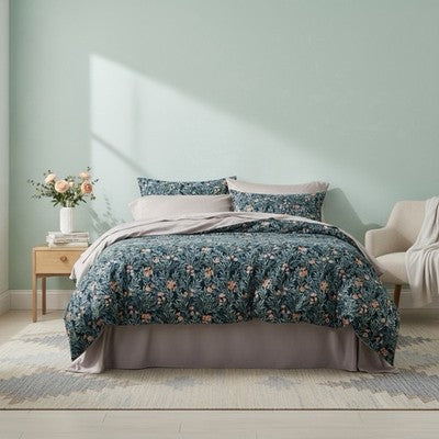 NEW Anthropologie Blue Paisley Boho King Bedding Duvet & Floral Sham Case Set