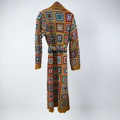 Vintage Italian Macrame Women's Crochet Rainbow Quilt Duster Sweater Coat Large