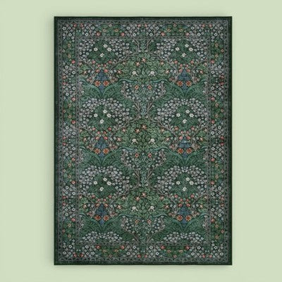 NEW Anthro Green Retro Floral Boho Washable Multicolor Area Rug Carpet - 5' x 7'