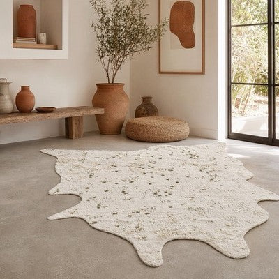 NEW West Elm Faux Cowhide Fur Extra Large White Area Rug Boho Floor - 6.5’ x 5’