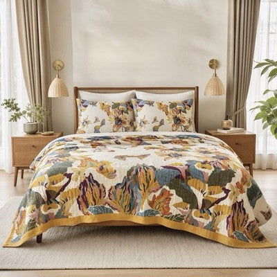 NEW Anthropologie Colorful Floral Cotton Bedspread Blanket & Sham Bedding Set