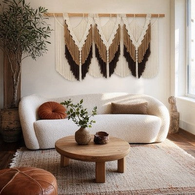NEW Anthropologie XL Beige Brown Boho Tassel Tapestry Macrame Wall Hanging 47x25