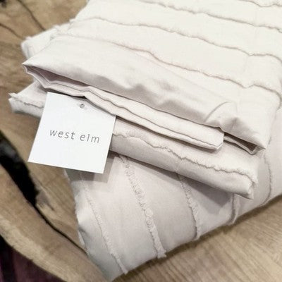 NEW Anthropologie White Boho Queen / King Tufted Line Bedspread Duvet & Sham Set