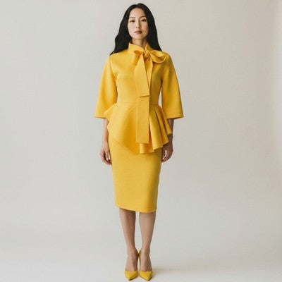 Vintage 60's Yellow Sculptural Ruffle Mod Cocktail Dress EY Boutique - Large