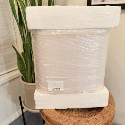 NEW Anthropologie Set of 2 White Resin Stone Boho Table Lamps Linen Lighting 27"