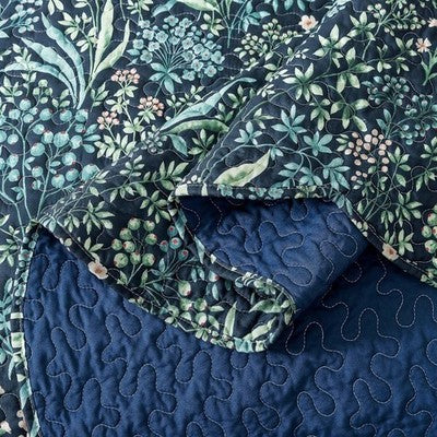 NEW Anthropologie Blue Floral Stitch Queen King Quilt Bedspread Bedding Sham Set