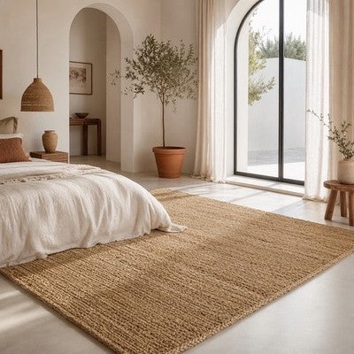 NEW West Elm XL Tan Boho Jute Woven Fiber Indoor Natural Area Rug Carpet 5' x 8'