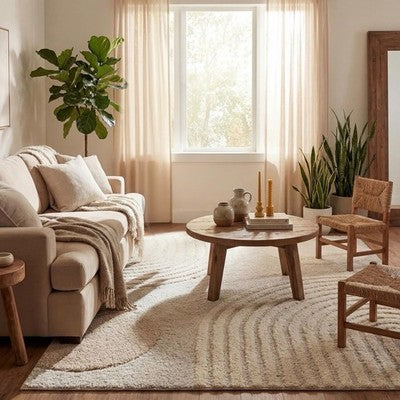 NEW West Elm White Cream Boho Tassel Geometric Shag Area Rug Carpet - 4' x 6'