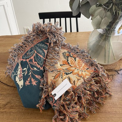 NEW Anthropologie Boho Floral Orange Teal Queen / King Blanket Bedspread