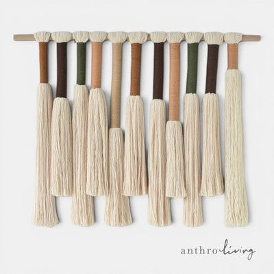 NEW Anthropologie Boho White Cotton Tassel Tapestry Woven Wall Hanging 22" x 27"