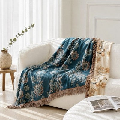 NEW Anthropologie Boho Floral Orange Teal Queen / King Blanket Bedspread