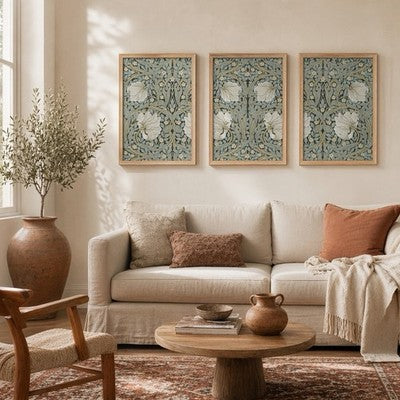 NEW Anthro Set of 3 Framed Vintage Floral Print Canvas Boho Wall Art 12" x 16"