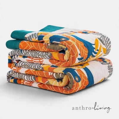 NEW Anthropologie XL Boho Bird Teal Queen / King Size Blanket Bedspread Quilt