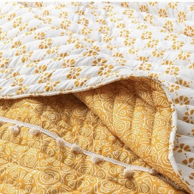 NEW Anthro Yellow Boho Reversible Tassel Queen / King Bedding Quilt & Sham Set