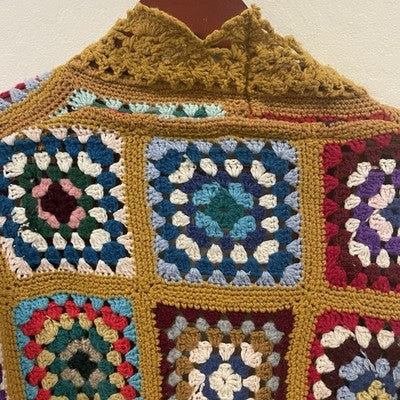 Vintage Italian Macrame Women's Crochet Rainbow Quilt Duster Sweater Coat Large