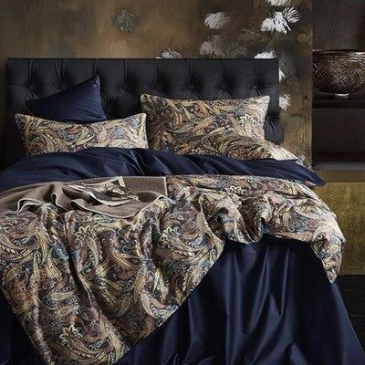 NEW Anthro Navy Blue Paisley Gold Boho Queen / King Size Bedding Duvet Sham Case